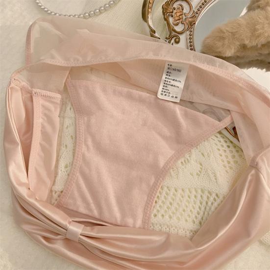 Женские трусики из прозрачной сетки с большим бантом, атласные, с вырезом, средняя талия, однотонные