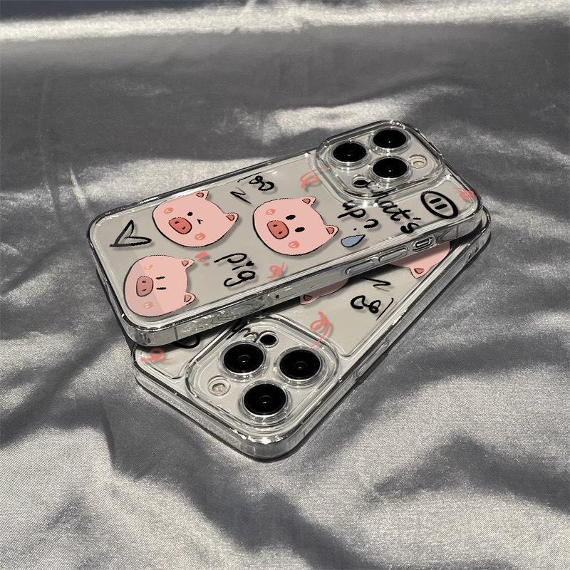 Мягкий чехол для iPhone 13-17 Pro Max с рисунком Сердце-Свинка