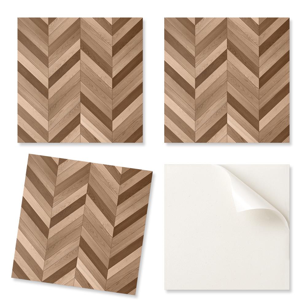 Pack of Vinyl Tiles with Printed Wood Herringbone Pattern 20x20x20 cm
