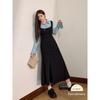 Blue Language Plus-Size Women's Clothing, Fat-Friendly French Elegant Faux Two-Piece Dress, 2026 Spring Slimming and Body-Covering A-Line Long Dress