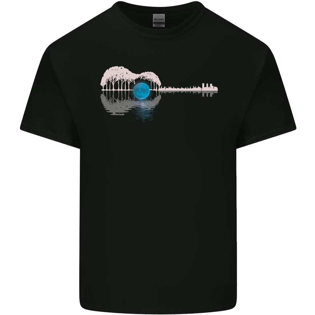 Acoustic Guitar Water Reflection Music Moon Unisexs Light Cotton TShirt