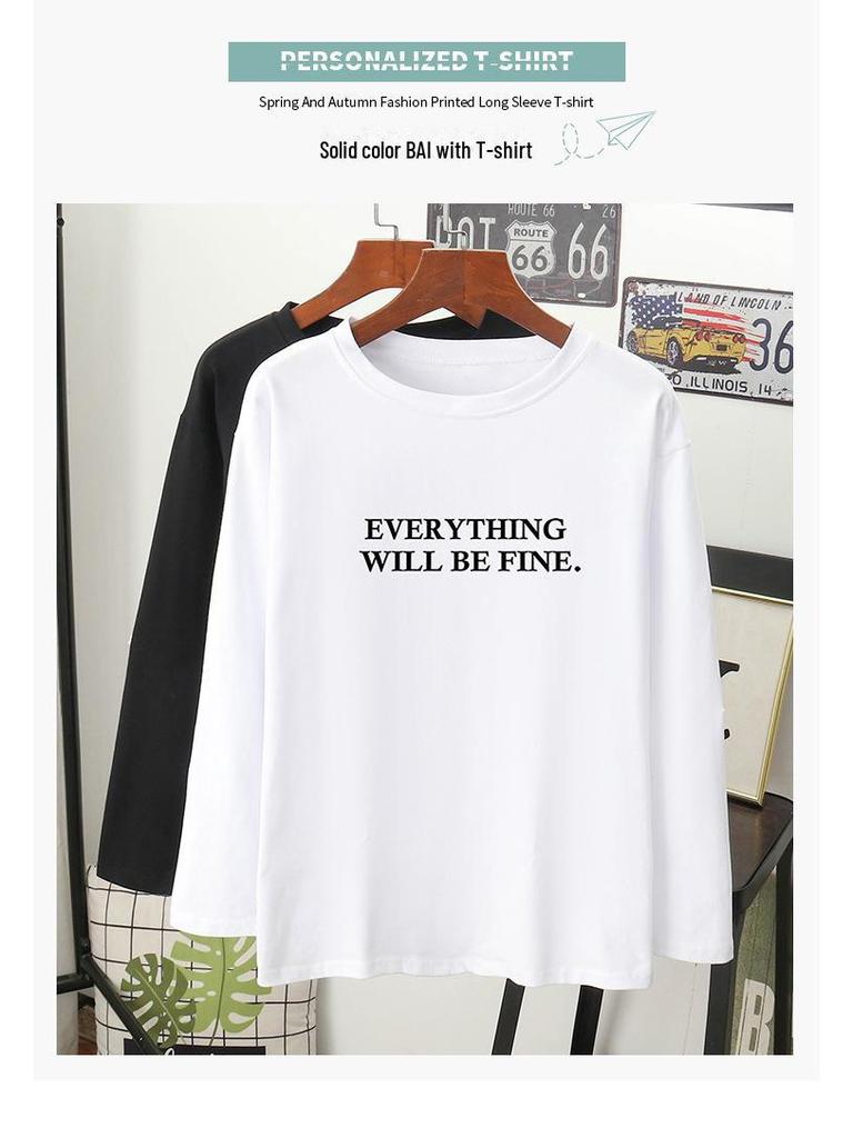 Женская свободная футболка с длинными рукавами из чистого хлопка — новинка сезона весна/осень 2024 г., утягивающий дизайн, закрывающий живот