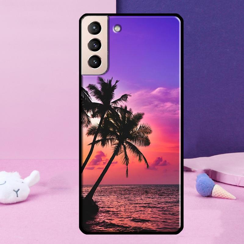 Летний закат на пляже с пальмой Чехол для телефона для Samsung Galaxy S25 Ultra S24 S23 Ultra S9 S10 S20 S21 S22 Plus S24 FE