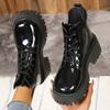 Модные ботильоны на массивной платформе для женщин, модные ботильоны на толстой подошве, нескользящие, в стиле милитари, женские, из черной лакированной кожи, панк, боты женские