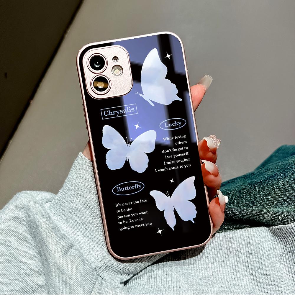 Чехол для телефона Cloud Butterfly с металлическим лаком, закаленное стекло, противоударный чехол для Huawei Honor iPhone OPPO Realme OnePlus Xiaomi Redmi Samsung Vivo