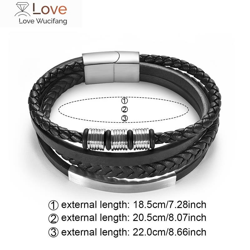 Fashion Stainless Steel Charm Men Bracelet Magnetic Clasp Braided Mutilayer Leather Wrapping Punk Rock Bangles Man Jewelry Gift