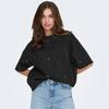 Black Round Neck 3/4 Sleeve T-shirt with White Rhinestones Woman