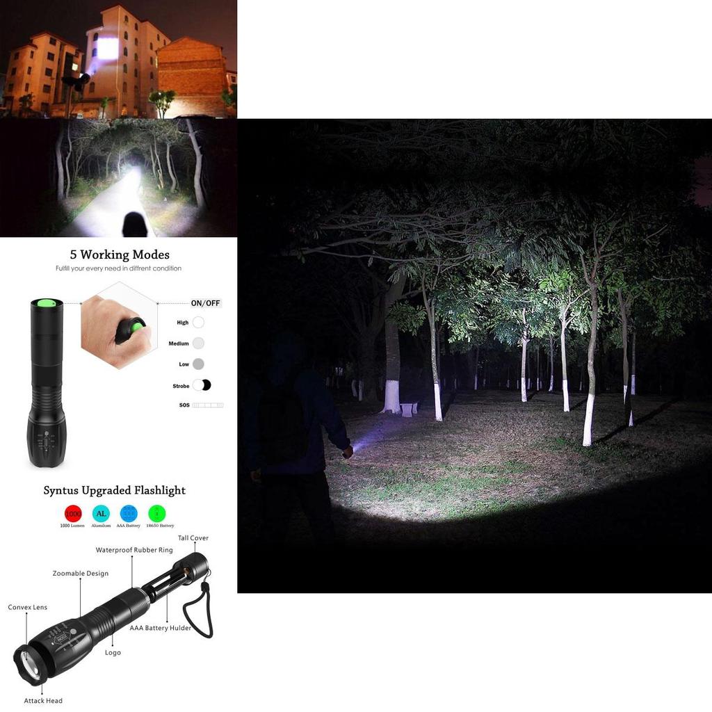 Ultra Bright 1000 Lumens Tactical Military Led Flashlight With Zoom Function