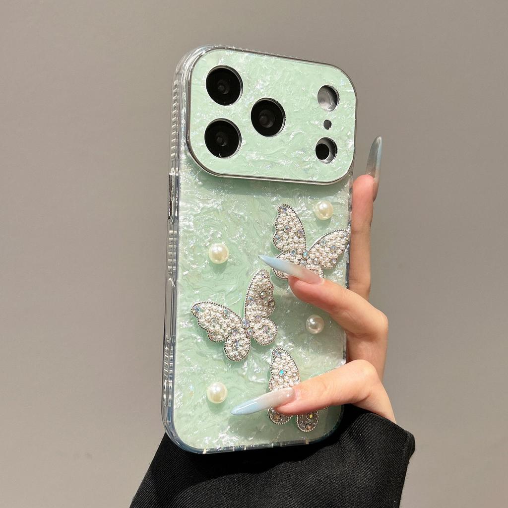 Чехол для iphone 17 16 15 14 13 pro max DIY Жемчужная Бабочка защитный чехол полное покрытие Ударопрочный Защита от отпечатков пальцев