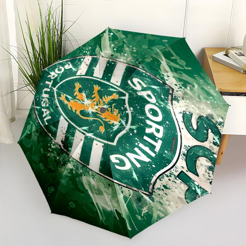 Sporting CP logo Print Automatic Umbrella, 8 Rib Iron Frame, Plastic Handle, Suitable for Outdoor Travel &Daily , Ideal Gift