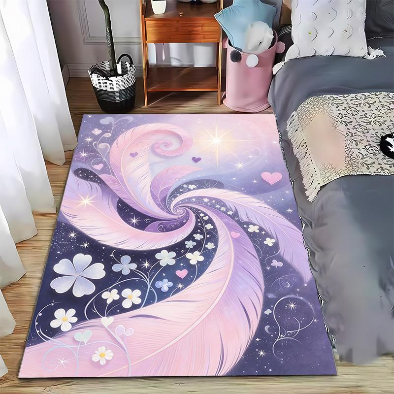 Abstract Purple and Pink Feather Pattern Carpet with Floral Design Suitable for use as an anti-slip for living room bedroom sofas