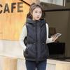 Women Autumn Winter Hooded Collar Sleeveless Solid Color Drawstring Warm Coat Vest