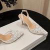 Summer Fashion White Pearl Designer Sandals Women Wedding Pumps Hollow Out Mesh Pointed Toe Mules High Heels Prom Shoes