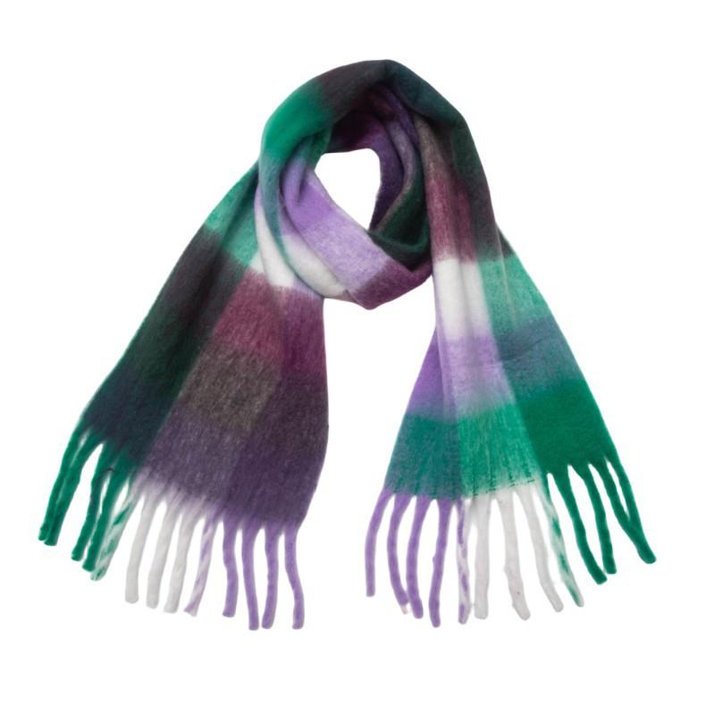 Autumn and Winter New Thickened Shawl Imitation Mohair Coarse Whiskers Colorful Plaid Scarf