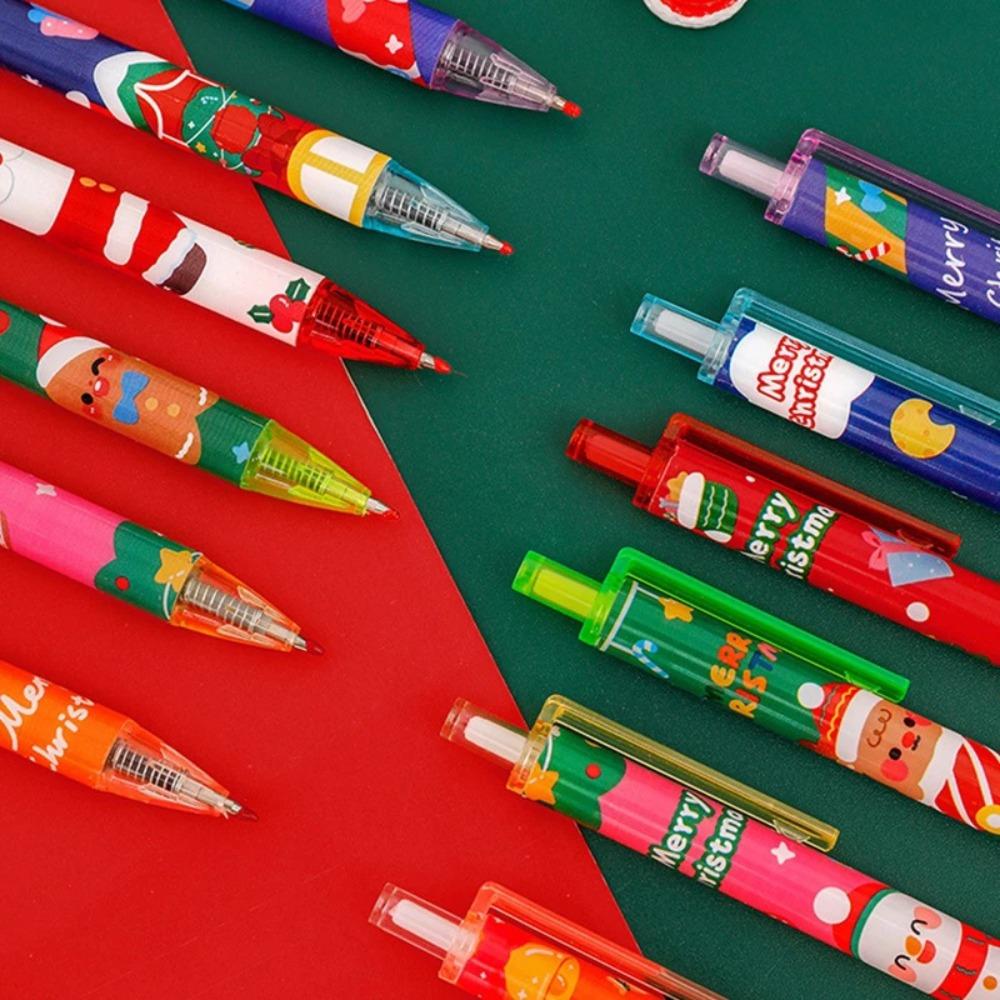 20Pc Cartoon Christmas 0.5Mm Gel Pen Cute Student Quick Dry Black Write Ink Pen High Quality Office Signature Pen Christmas Gift