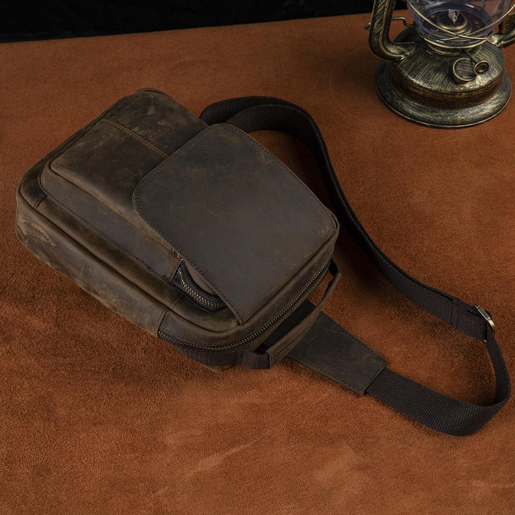 Мужская качественная кожаная повседневная модная треугольная сумка на ремне на груди 8 "Дорожная дизайнерская сумка для планшета на одно плечо Мужская сумка через плечо