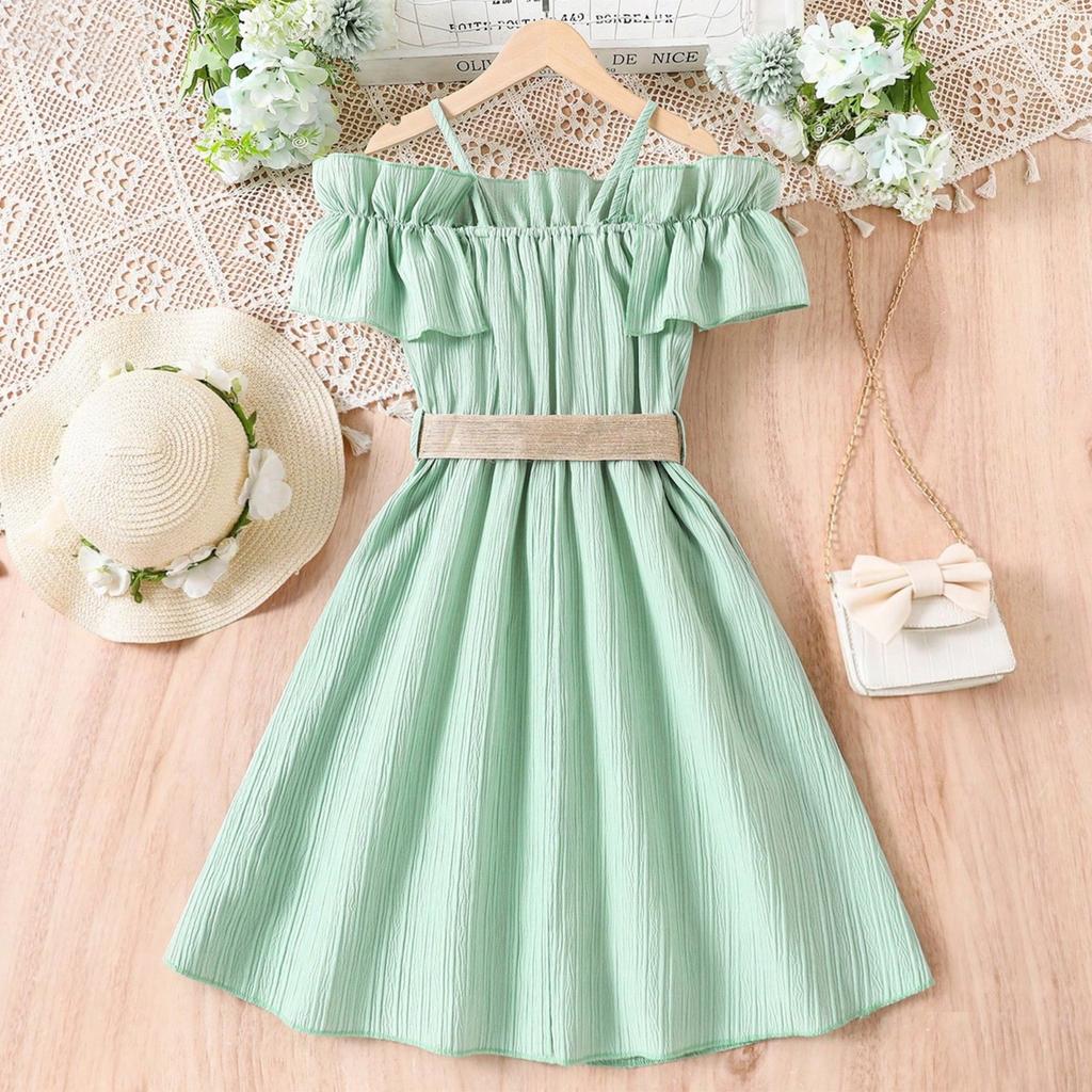 Летняя однотонная юбка на бретельках для девочек, детское платье в стиле вестерн для больших детей