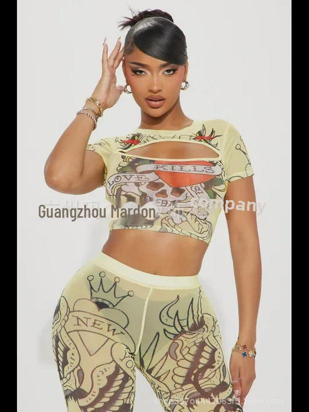 Летний повседневный костюм с коротким рукавом и принтом 2024 г.