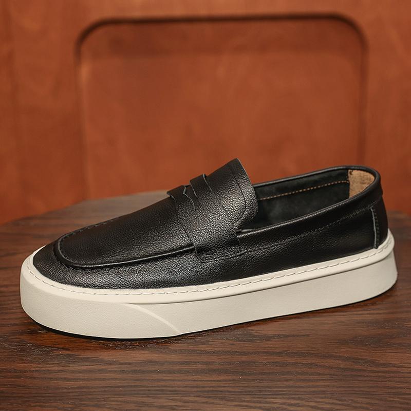 2025 Новая мужская повседневная обувь Натуральная кожа Мужская обувь для ходьбы Британский стиль Пенни-лоферы Мужские слипоны Толстая подошва Уличные балетки