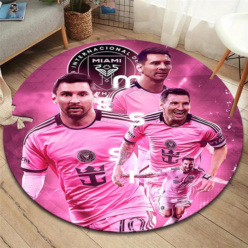 Lionel Messi Round Area Rug,Carpet Rug for Living Room Bedroom Sofa Playroom Decor,Non-slip Floor Mat