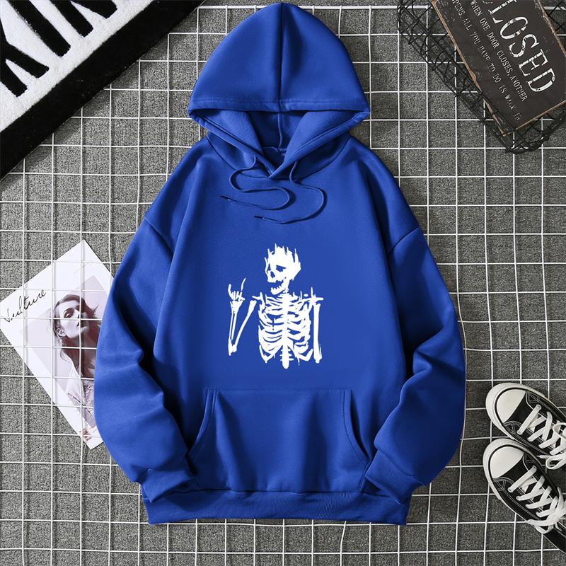 Retro Skull Print Hoodie Women's Fashion Hip Hop Loose Sweatshirt Cat Casual Sweatshirt Pocket Fleece Harajuku Streetwear