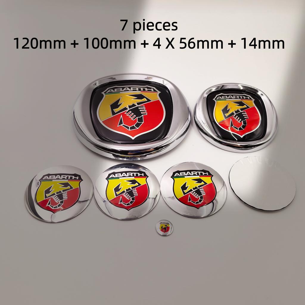 7pcs fiat Abarth Car Hood Front Bonnet Grill Rear Trunk Emblem Logo Badge 85/95/100/120mm Car Wheel Center Caps Hubcap Cover