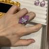 Модное популярное кольцо с ромбом из красного корунда и бриллиантами, розовыми красными бриллиантами, маленькими цветочными серьгами-гвоздиками, медное покрытие 18 карат, открытое кольцо