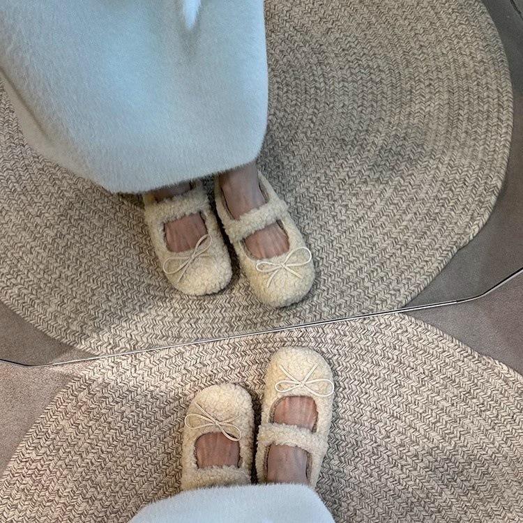 Обувь Mao Mao, женская обувь на осень и зиму 2024 года, новые туфли-лодочки с круглым носком и бантом, универсальные, из бархата и термохлопка, женская обувь