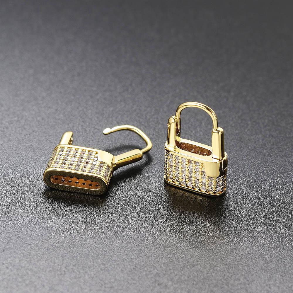Lock Hoop Earrings for Women Fashion Personality Iced Out Cubic Zirconia Gold Color Female Ear Jewelry Dropship Suppliers OHE031
