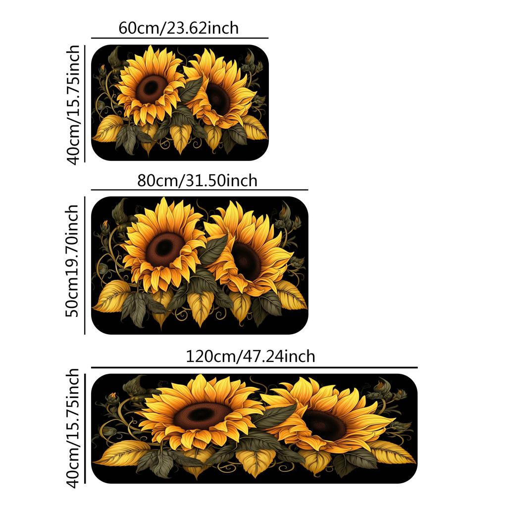 1Pcs Beautiful Sunflower Pattern Runner Rug Kitchen Mat Soft Thickened Kitchen Floor Mat Waterproof Non-slip Oil-proof Floor Mat Runner Rug