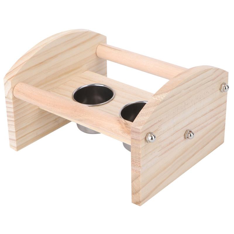 1Pcs Wooden Bird Stand Shelf Sturdy Parrot Perching Pole Stainless Food Cups Cage Training Bar Portable Supplies