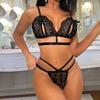 Новое сексуальное нижнее белье черное кружево бюстгальтер на бретельках для груди + стринги сексуальный костюм с тремя точками