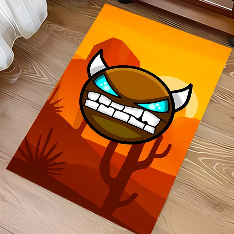 1pc Geometry Dash5 Print Area Rug - Soft, Washable Non-Slip Indoor Mat for Office Chairs, Living Room, Home Office Decorative Rug