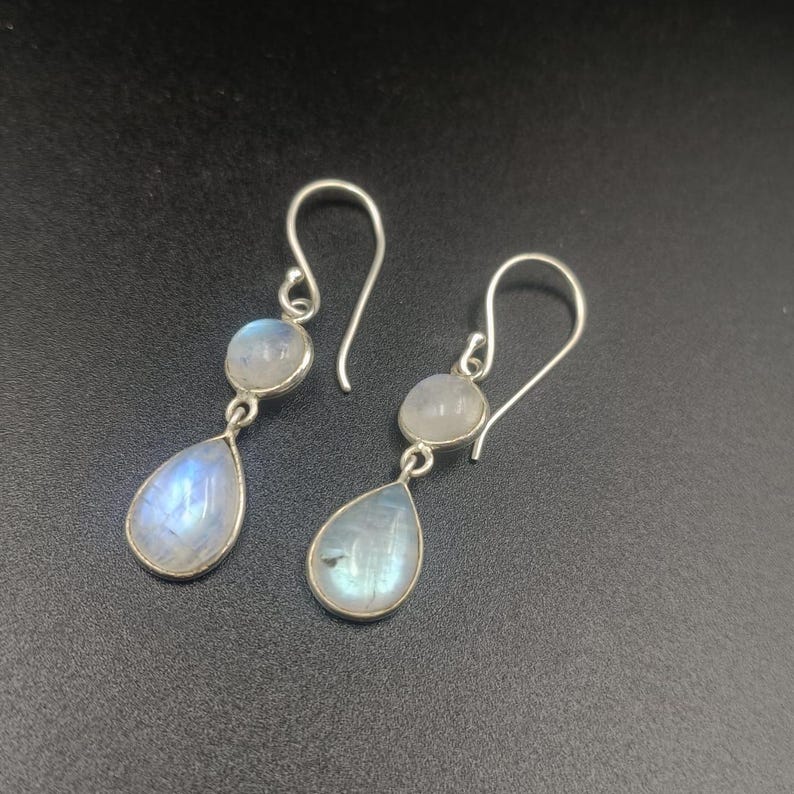 Solid 925 Sterling Silver Moonstone Gemstone Handmade Dangle Earrings Drop Earrings gift For Her