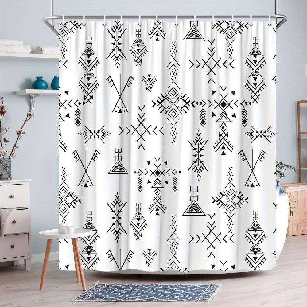 Черная геометрическая tribal шторка для душа - 70x70 дюймов, полиэстер, можно стирать в машине, современный минималистичный дизайн, модная тема