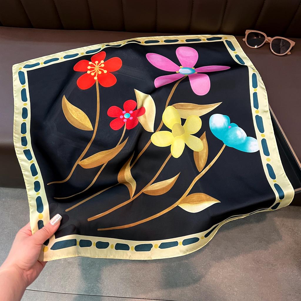 New simple printing simulation silk small square scarf women's versatile decorative neck protection scarf high-end light luxury small scarf