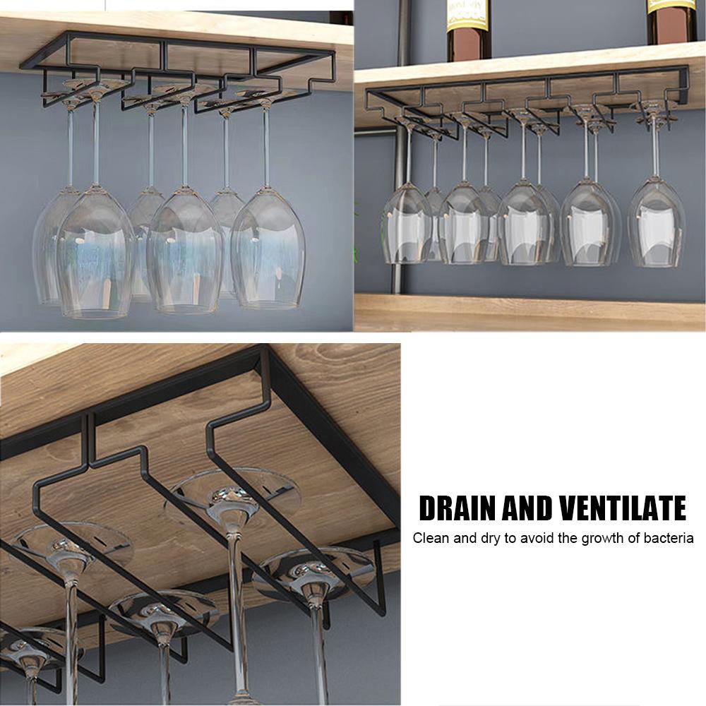 Kitchen Storage Organizer Iron Wine Rack Glass Holder Glass Goblet Iron Rack Stemware Stand Hanging Shelf Bar Tool Under Cabinet