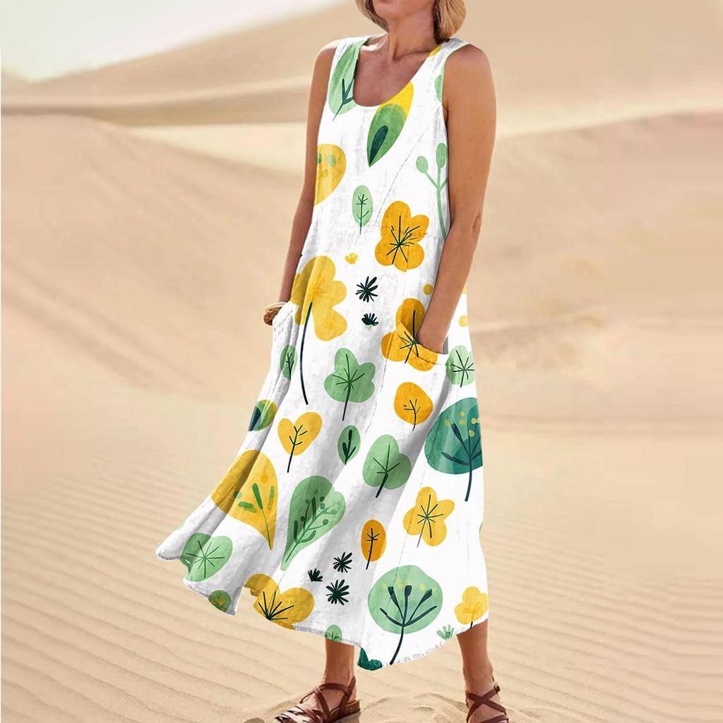 Women's Casual Comfort St. Patrick's Day Printed Sleeveless Pocket Dress