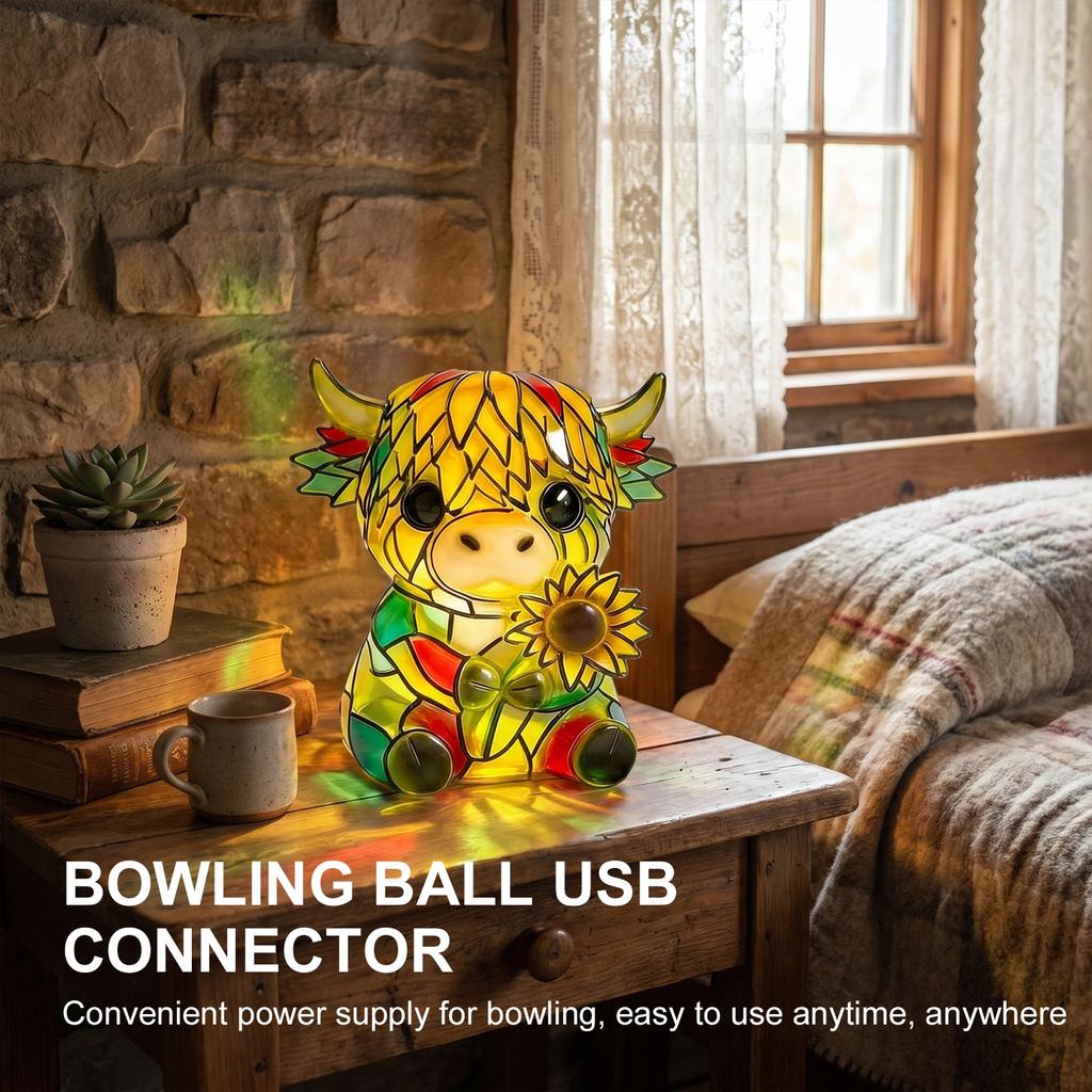 Resin Sunflower Highland Cow LED Night Light W/ USB Ports Colorful Table Lamp for Home Office Bedroom Living Room Desk Decor