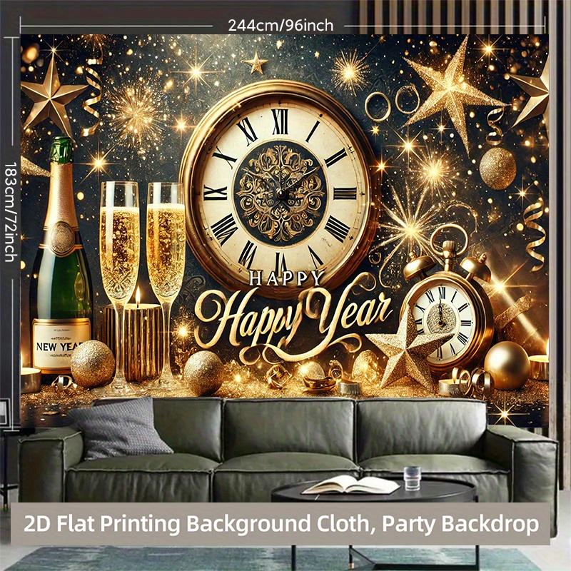 2D flat black New Year background banner with champagne numbers reusable luxurious party decoration for weddings