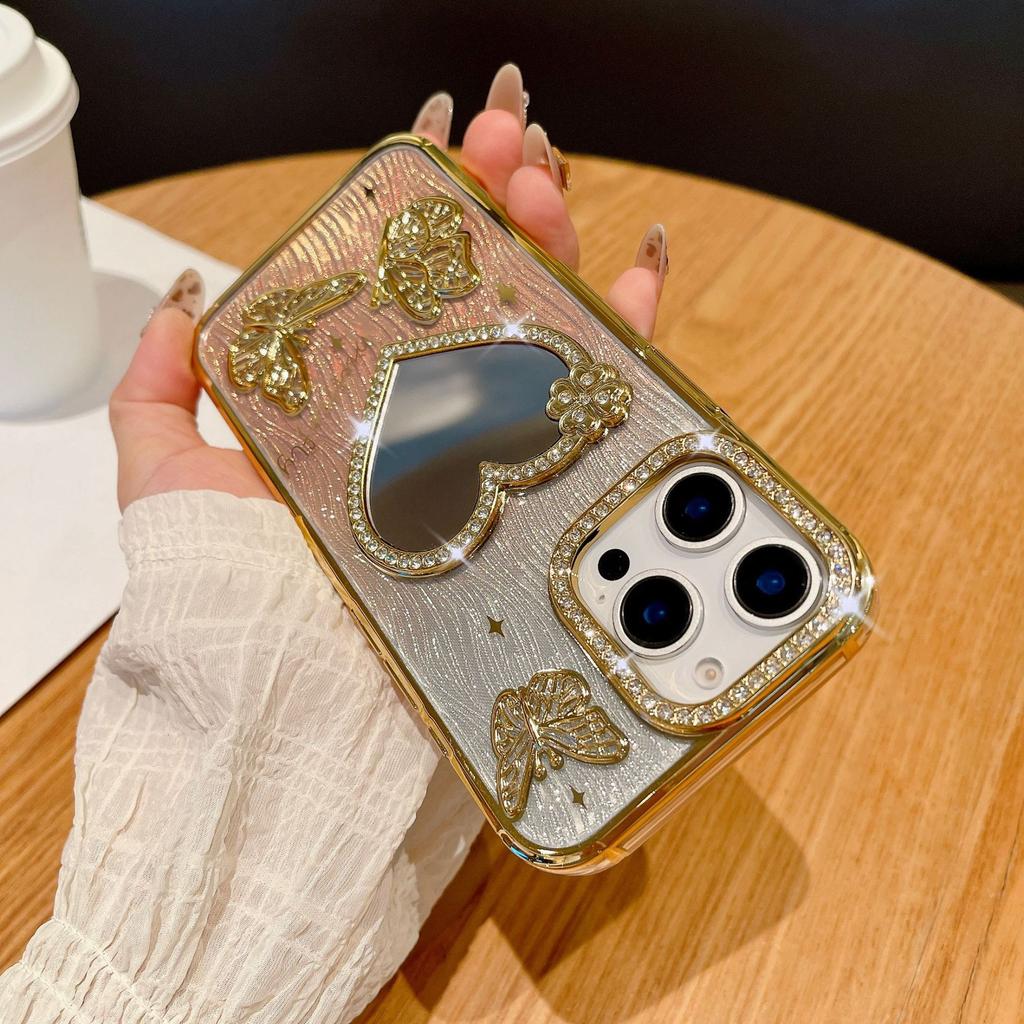 Sparkling Diamond Love Mirror for IPhone 16 Promax Phone Case for Apple 15 Water Ripple Gradient Soft Case