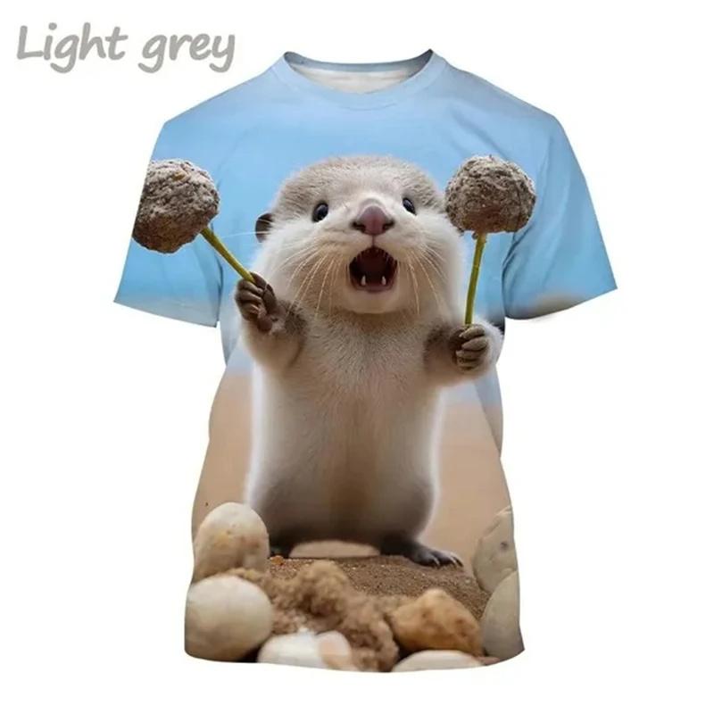Летняя 3D-печать милых животных Eurasian River Otte футболка Lutra Lutra Графические футболки для мужчин Модные забавные футболки