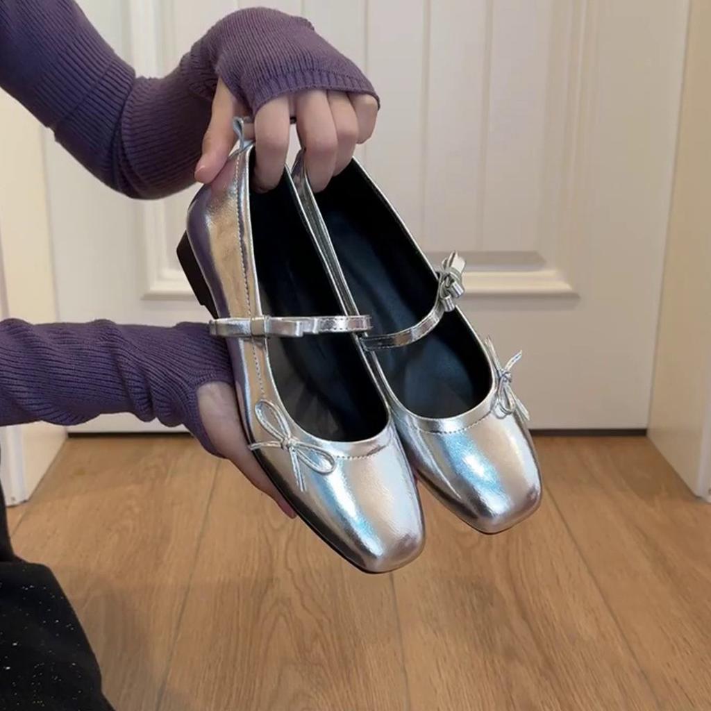 Овчина~ Французские одинарные туфли женские балетки с плоским бантом туфли с открытым верхом вечерние туфли черные ретро туфли Мэри Джейн