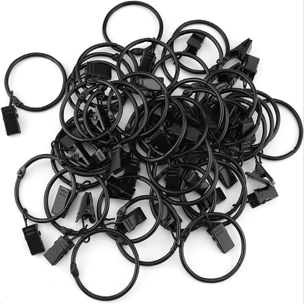 Xiaomi 12Pcs Curtain Rings with Clips Metal Curtain Hooks Hangers Black Drapery Clips with Rings Curtain Accessories450000