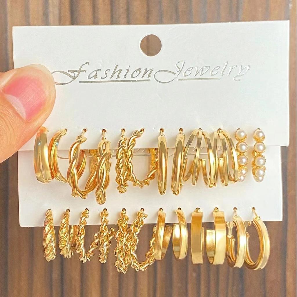 2026 Взрывные Серьги Серьги Геометрические Квадратные Серьги Ретро Жемчуг Набор Открыток Сплав Серьги Комбинация Серег