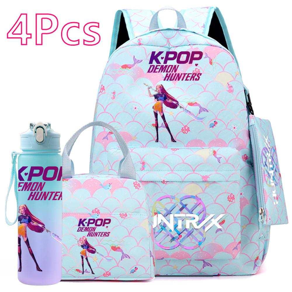 4 шт./компл. Аниме KPOP Рюкзак с принтом, с сумкой, пеналом, бутылкой для воды 750 мл для подростка, студента, мальчика, девочки, большой вместимости, для книг, школьная сумка