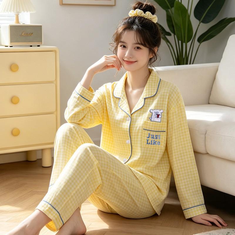Cartoon Dog Pajama Set Women Cute Long Sleeve Loungewear Soft Home Sleepwear
