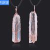 Natural Irregular Rose Gold Wire Wrap Wound Crystal Column Pendant White Crystal Aura Necklace