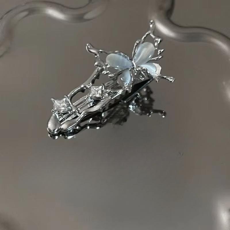 Необычная заколка для волос из жидкого металла с бабочкой и цирконом, заколки для волос для девочки, заколка для челки для женщин, аксессуары для волос, модные серебристо-синие новые
