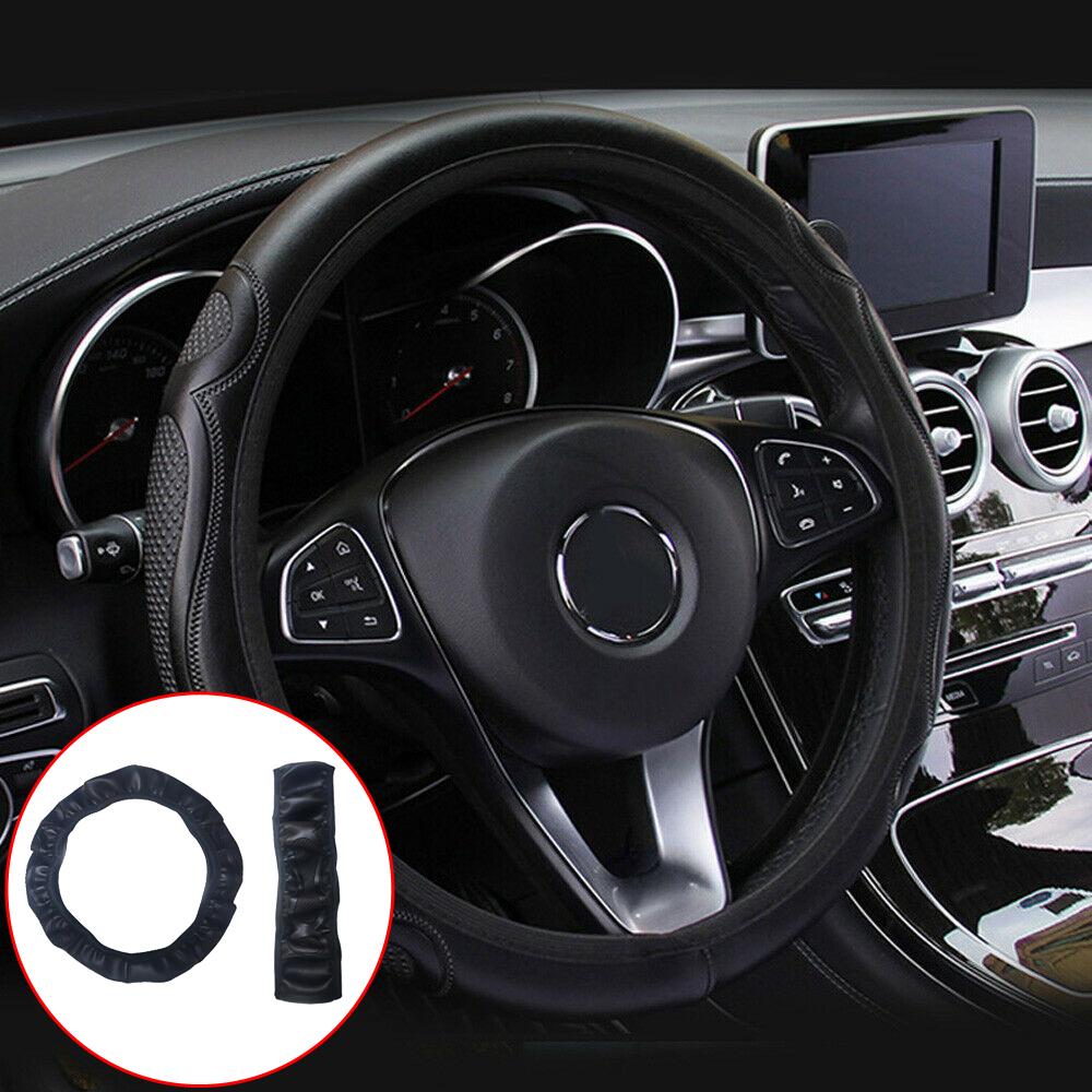 1Pc Universal Black Car Steering Wheel Cover Quality Leather Breathable Anti-slip 15''/37-38cm Car Interior Accessories